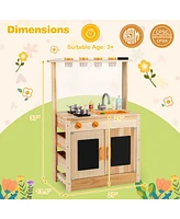 Kids Mud Kitchen Fir Wood Playset with Planting Pots and Blackboards