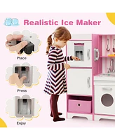 Kids Kitchen Playset with Adjustable Led Lights & Washing Machine Interactive Pretend Cooking Toy