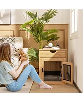 Furniture Style Dog Kennel with Drawer and Removable Dog Bed