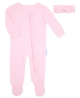 Max & Olivia Baby Girls 2-Piece Pointelle Footie with Headband Set