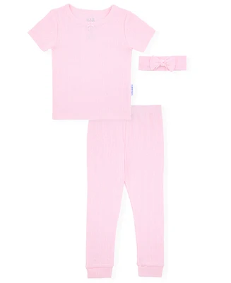 Max & Olivia Baby and Toddler Girls 3-Piece Pointelle Pajama with Headband Set