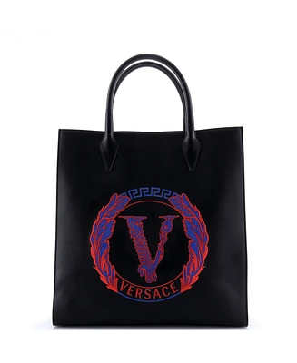 Pre-Owned Versace Virtus Shopping Tote Embroidered Leather