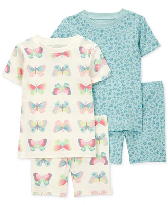 Carter's Toddler Girls Butterfly-Print Snug-Fit Cotton Pajamas, 4 Piece Set