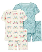 Carter's Toddler Girls Butterfly-Print Snug-Fit Cotton Pajamas, 4 Piece Set