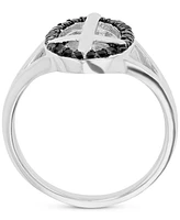 Black Spinel Oval Halo Cross Ring (1/3 ct. t.w.) Sterling Silver