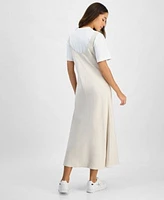 Calvin Klein Jeans Logo T Shirt Twill Slip Dress