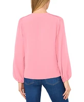 CeCe Women's Circular Trim Pin-Tuck Long Sleeve Blouse