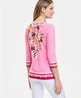 Jm Collection Petite Lisette Bouquet 3/4-Sleeve Jacquard Top, Exclusively at Macy's