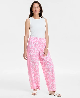 Jm Collection Women's Linen Blend Printed Pull-On Pants, Exclusively at Macy's