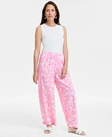 Jm Collection Women's Linen Blend Printed Pull-On Pants, Exclusively at Macy's