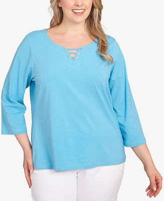 Hearts Of Palm Plus It Had To Be Blue Solid 3/4 Sleeve Top