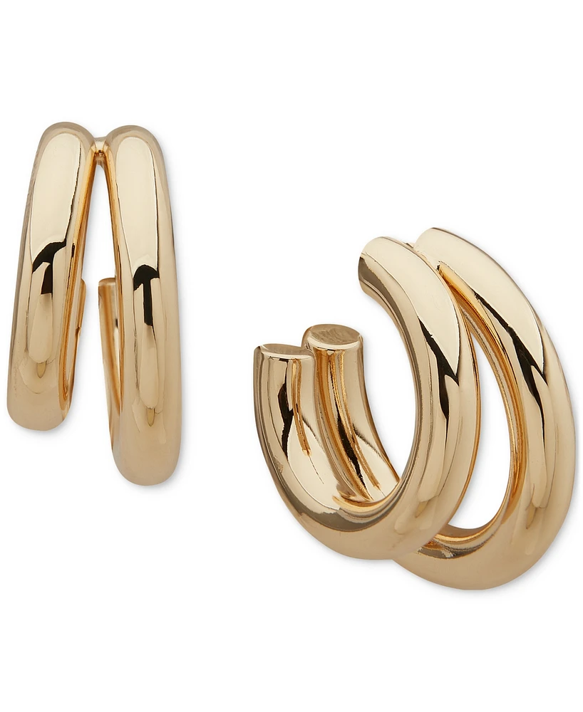 Emily in Paris Gold-Tone Polished Double Tube Small C Hoop Earrings, 0.7"