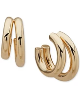 Emily in Paris Gold-Tone Polished Double Tube Small C Hoop Earrings, 0.7"