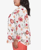 Alfred Dunner Plus Catalina Island Bright Floral Two One Collared Neck Top with Necklace