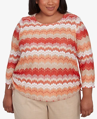 Alfred Dunner Plus Catalina Island Modern Chevron Drawstring Crew Neck Top