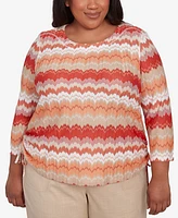 Alfred Dunner Plus Catalina Island Modern Chevron Drawstring Crew Neck Top