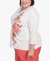 Alfred Dunner Plus Catalina Island Romantic Embroidered Floral Top