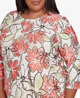 Alfred Dunner Plus Catalina Bold Island Floral Textured Crew Neck Top