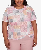 Alfred Dunner Plus Estate of Mind Textured Colorblock Crew Neck T-Shirt