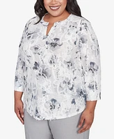 Alfred Dunner Plus Estate of Mind Monotone Floral Jacquard Top