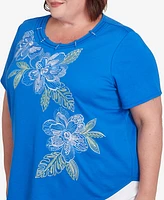 Alfred Dunner Plus Parrot Cay Tropical Floral Embroidered T-Shirt