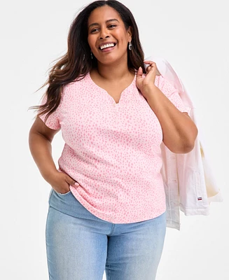 Style & Co Plus Printed Henley Short-Sleeve Top, Exclusively at Macy's