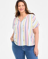 Style & Co Plus Printed Tie-Neck Short-Sleeve Shirt, Exclusively at Macy's
