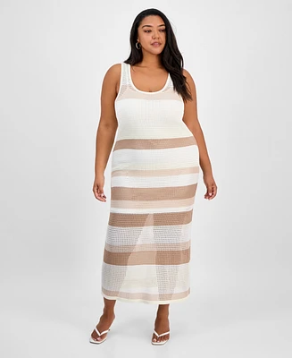 Bar Iii Trendy Plus Open-Stitch Striped Midi Dress, Exclusively at Macy's