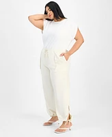 Bar Iii Trendy Plus Split-Hem Wide Linen Pants, Exclusively at Macy's