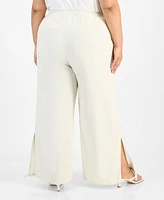 Bar Iii Trendy Plus Split-Hem Wide Linen Pants, Exclusively at Macy's
