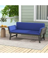 Outdoor Convertible Sofa Daybed with Adjustable Armrests Removable Cushions