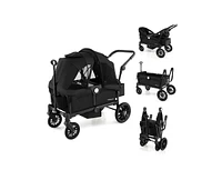 2 Seater Push Pull Collapsible Kids Wagon Stroller with Adjustable Handlebars