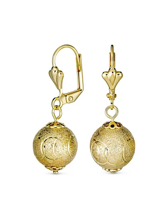 Bling Jewelry Elegant Drop Ball Earrings Gold Plated Lightweight 12MM