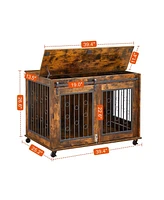 Sliding Door Dog Cage with Partition for Two Puppies Brown