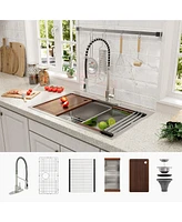Casainc 33" L x 22" W Drop-in Stainless Steel Kitchen Sink with Faucet Included