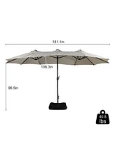 15 Ft Patio Umbrella with Base Included Outdoor Solar Lights Large Double-sided Market Table Umb