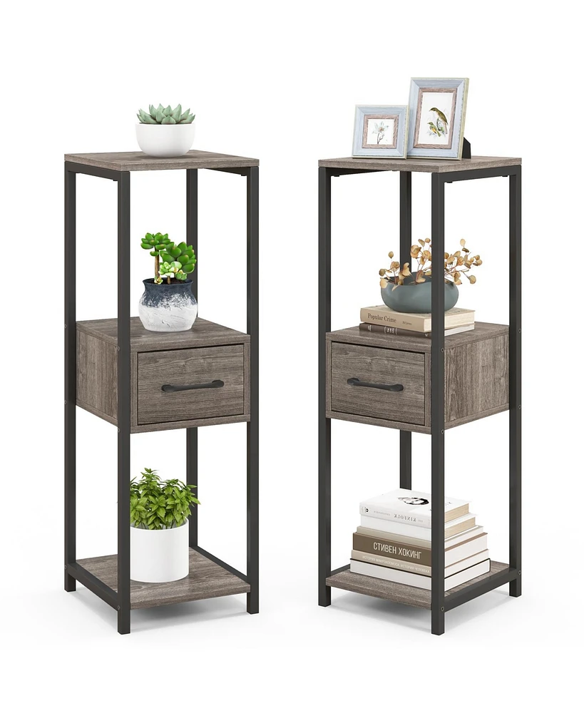 2-Pack 3-Tier Tall Plant Stand with Drawer and Display Shelf Stylish Storage and Display for Home or Office