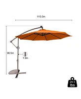 10 Ft Cantilever Patio Umbrella with Lights Offset Crank Large Outdoor Pool for Backyard Garden Deck Pool, Orange