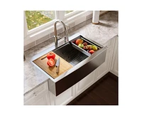 DeerValley 36" L x 22" W Apron Front Farmhouse Single Bowl Stainless Steel Workstation Kitchen Sink with Accessories