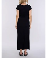 Women's Crew Neck Short Sleeve Side Tie Maternity Midi Dress - Motherhood