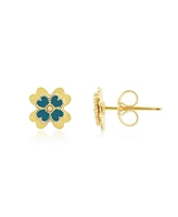 The Lovery Ocean Blue Enamel Four Leaf Clover Stud Earrings 14K Gold