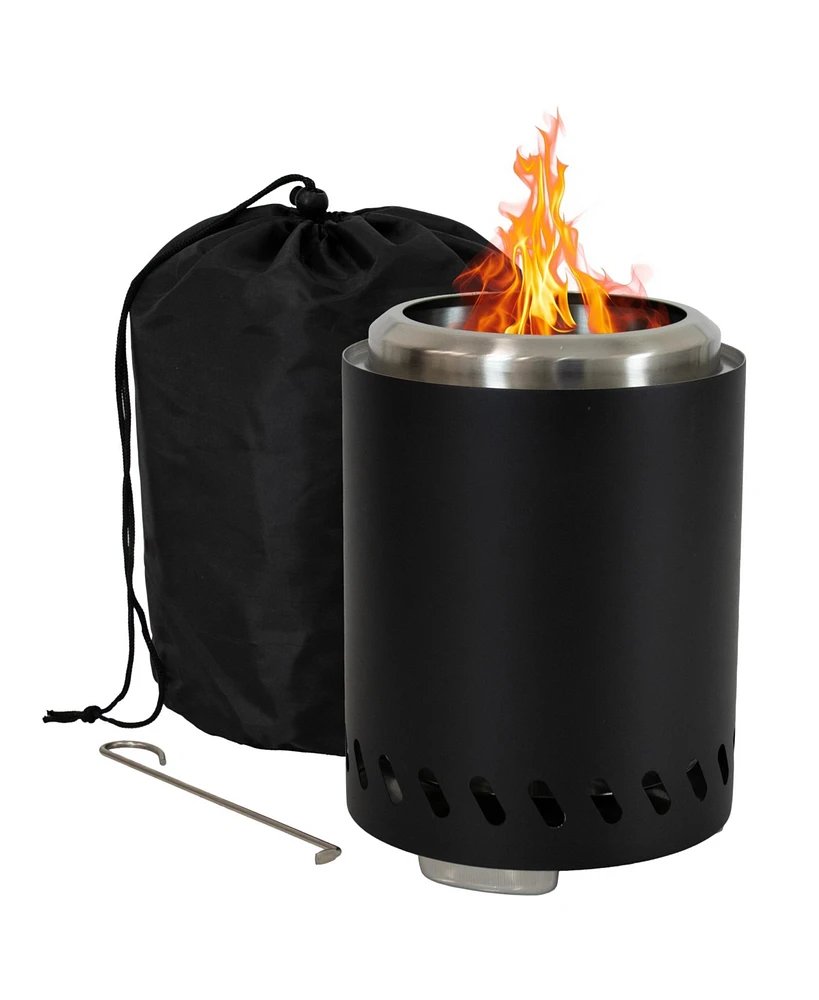 Tabletop Smokeless Fire Pit with Storage Bag and Poker - Triple Burn Pellet or Wood Burning 9.75" H Black