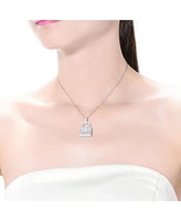 Sterling Silver White Gold Plated with Clear Cubic Zirconia Lock Pendant Necklace