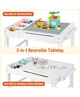 Kids Multi Activity Play Table Wooden Building Block Desk with Storage Paper Roll