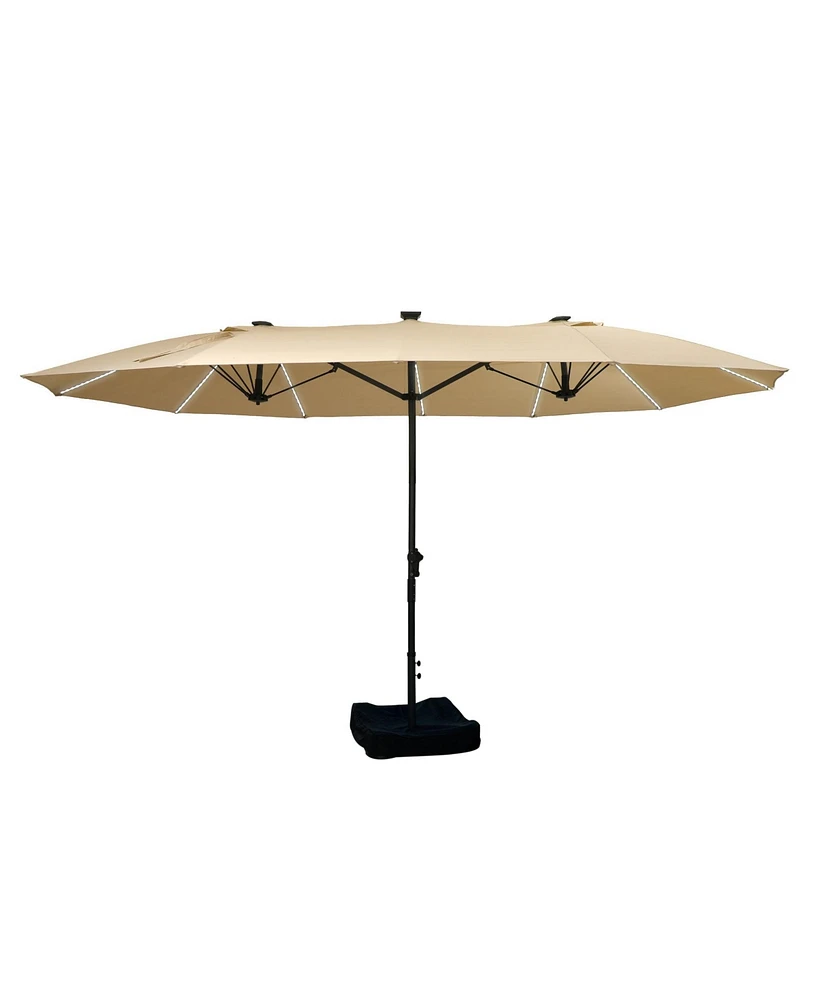 15 ft Patio Umbrellas with Solar Lights 12 Led Strip Umbrella Rib, Double-Sided Market Base Included, Large Rectangular Umbrella,