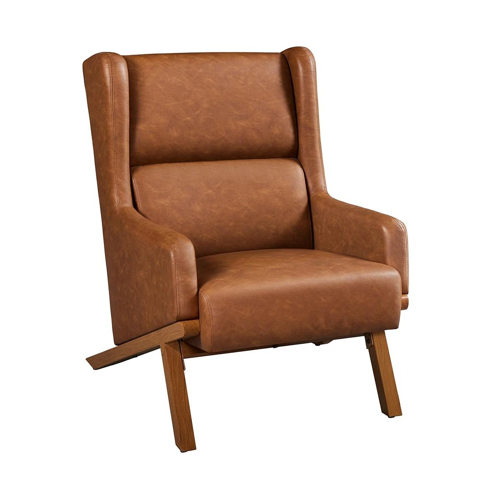 Yaheetech High Back Pu Leather Accent Armchair with Wood-tone Metal Legs