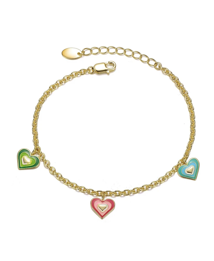 GiGiGirl Sterling Silver 14K Gold Plated with Multi Color Enamel Halo Heart Charm Bracelet