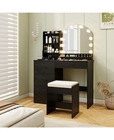 Makeup Vanity Desk Dressing Table and Stool Set with Mirror Lights