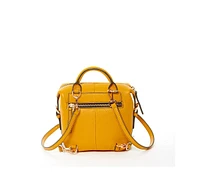 Susu Leather Backpack for Women Yellow Purse Convertible Crossbody Bag Medium Size with Front and Back Pockets