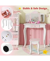 Kids Vanity Set with Drawer and 3 Makeup Accessories Fun Dressing Table for Toddlers